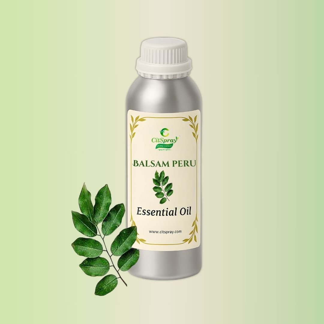 Balsam Peru Essential Oil by CitSpray. Aluminum bottle with product label.