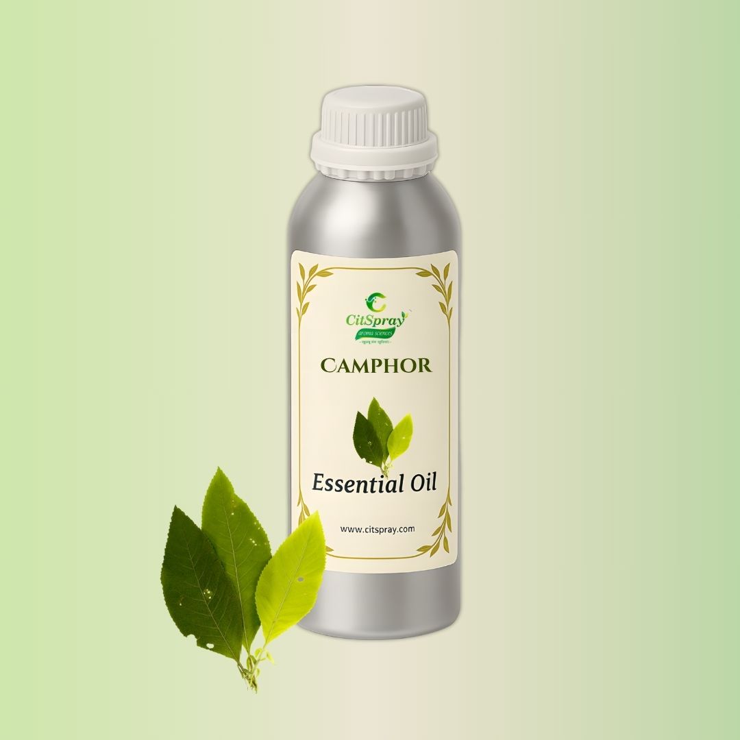 Camphor Essential Oil in aluminum bottle by CitSpray. Natural remedy.