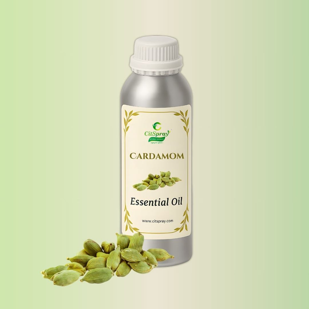 Cardamom Essential Oil in aluminum bottle. CitSpray product.