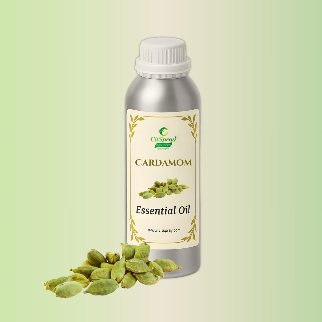 Cardamom Essential Oil in aluminum bottle. CitSpray product.