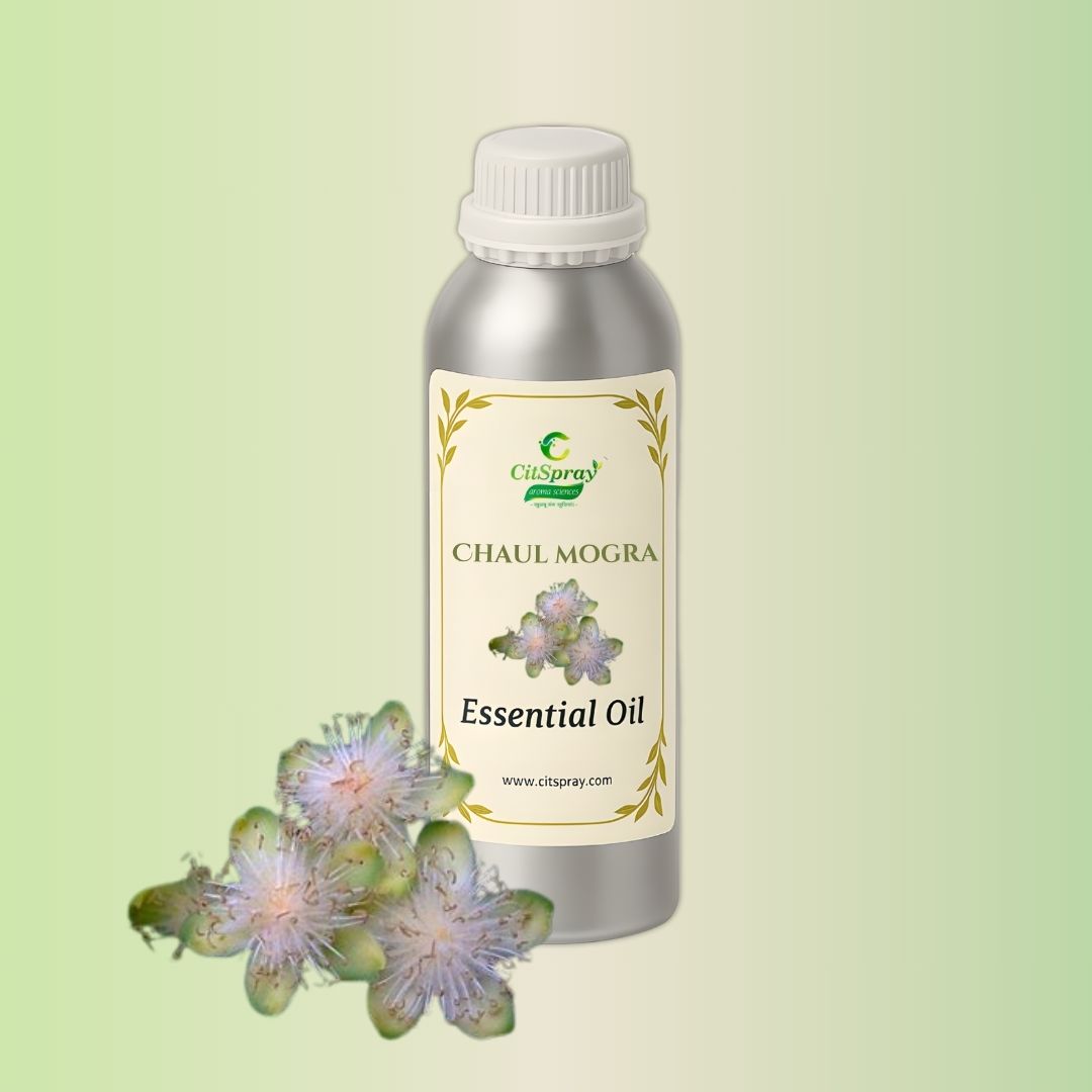 Chaul Mogra Essential Oil in aluminium bottle by CitSpray. Herbal oil packaging.