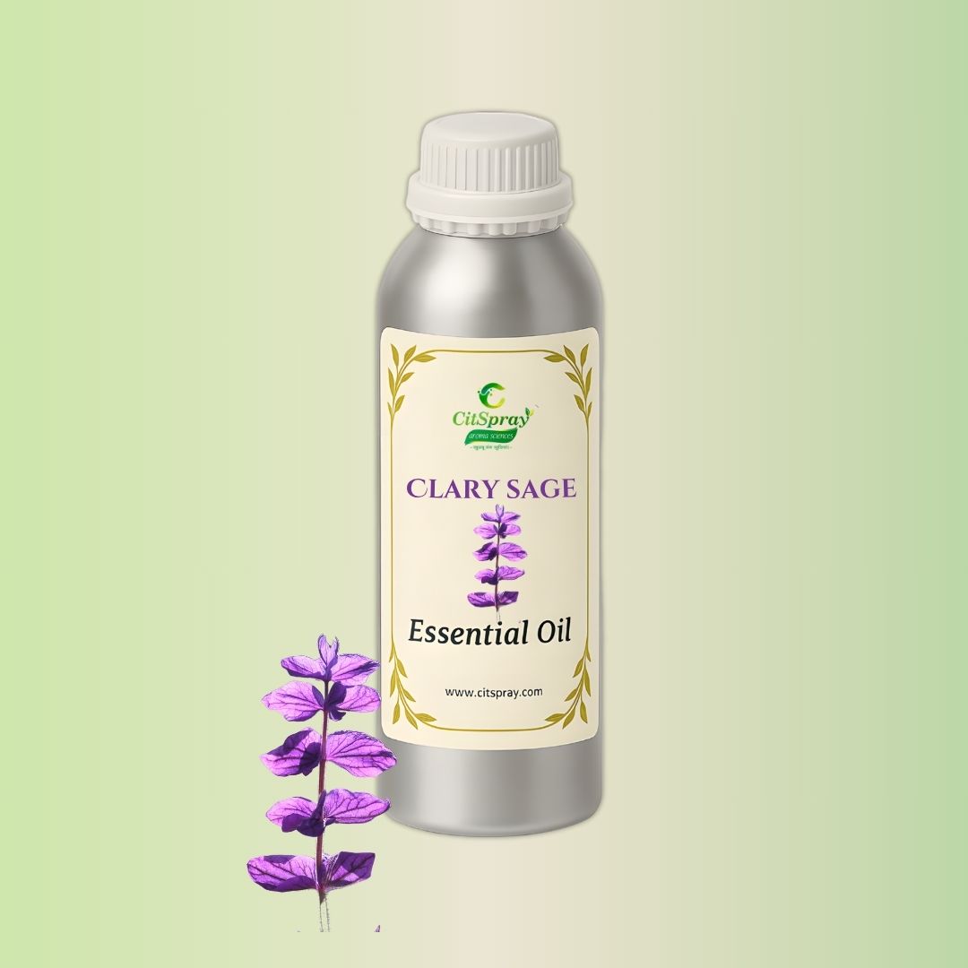 Clary Sage Essential Oil in aluminum bottle. CitSpray Clary Sage (Salvia sclarea) oil.