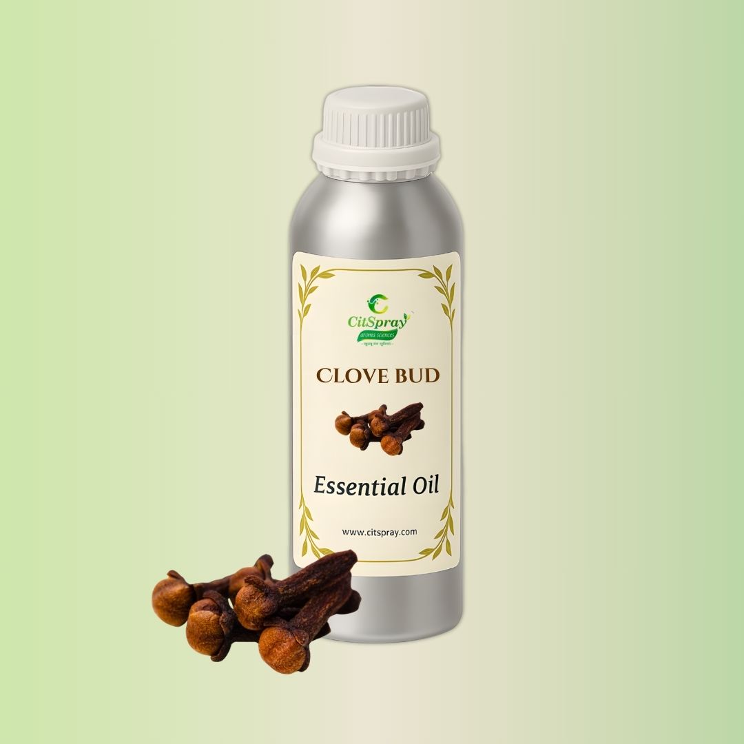 Clove Bud Essential Oil in aluminum bottle. CitSpray label. Botanical product.