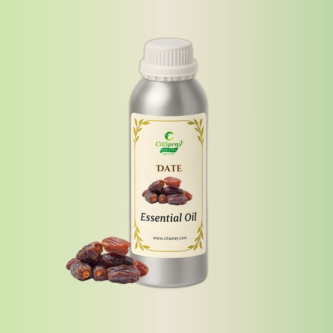 CitSpray Date Essential Oil in aluminum bottle. Date palm botanical essence.