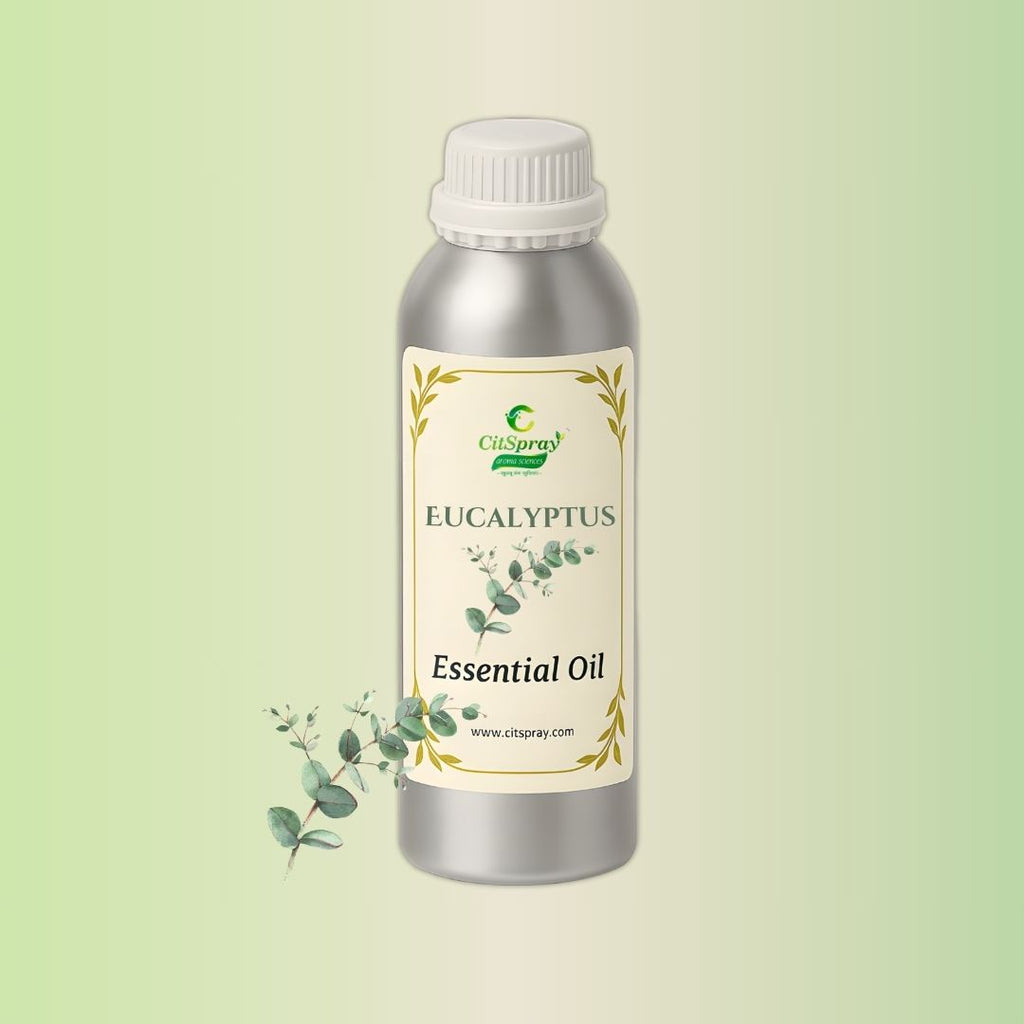 Eucalyptus Essential Oil in aluminum bottle. CitSpray label.