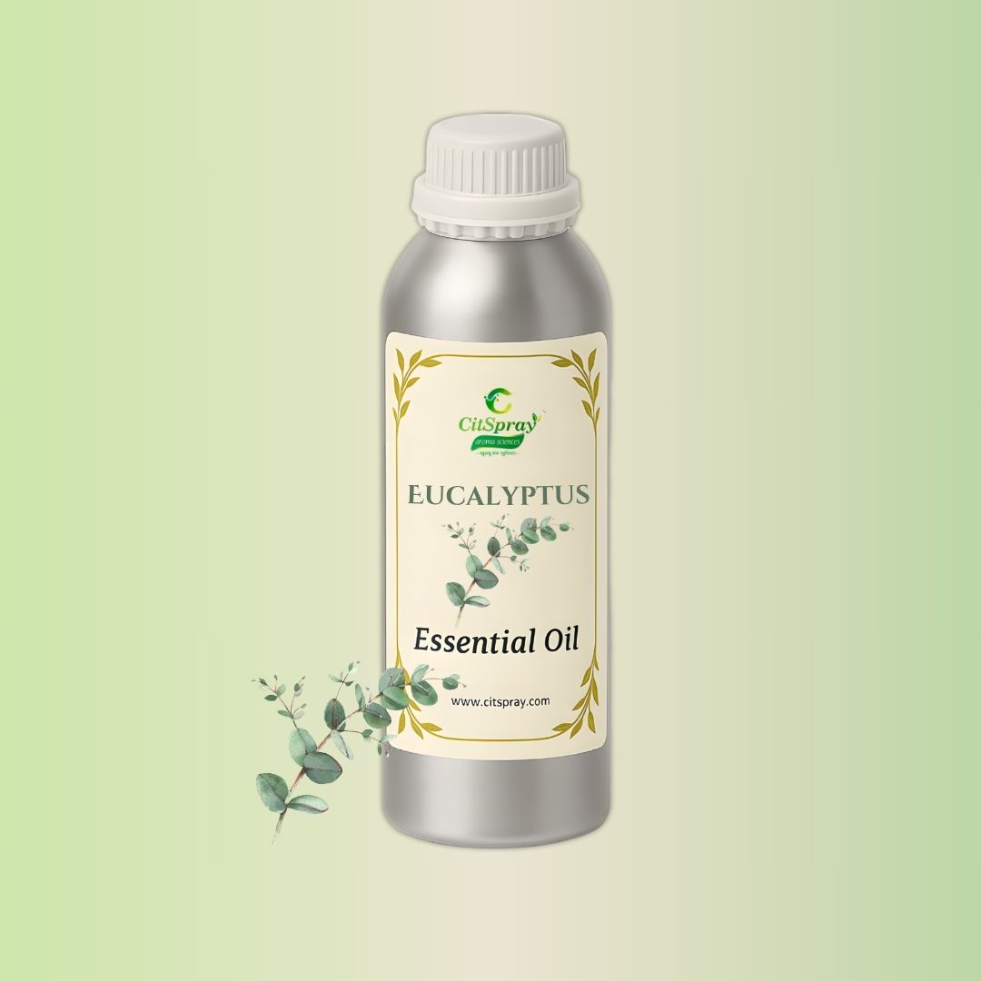 Eucalyptus Essential Oil in aluminum bottle. CitSpray label.