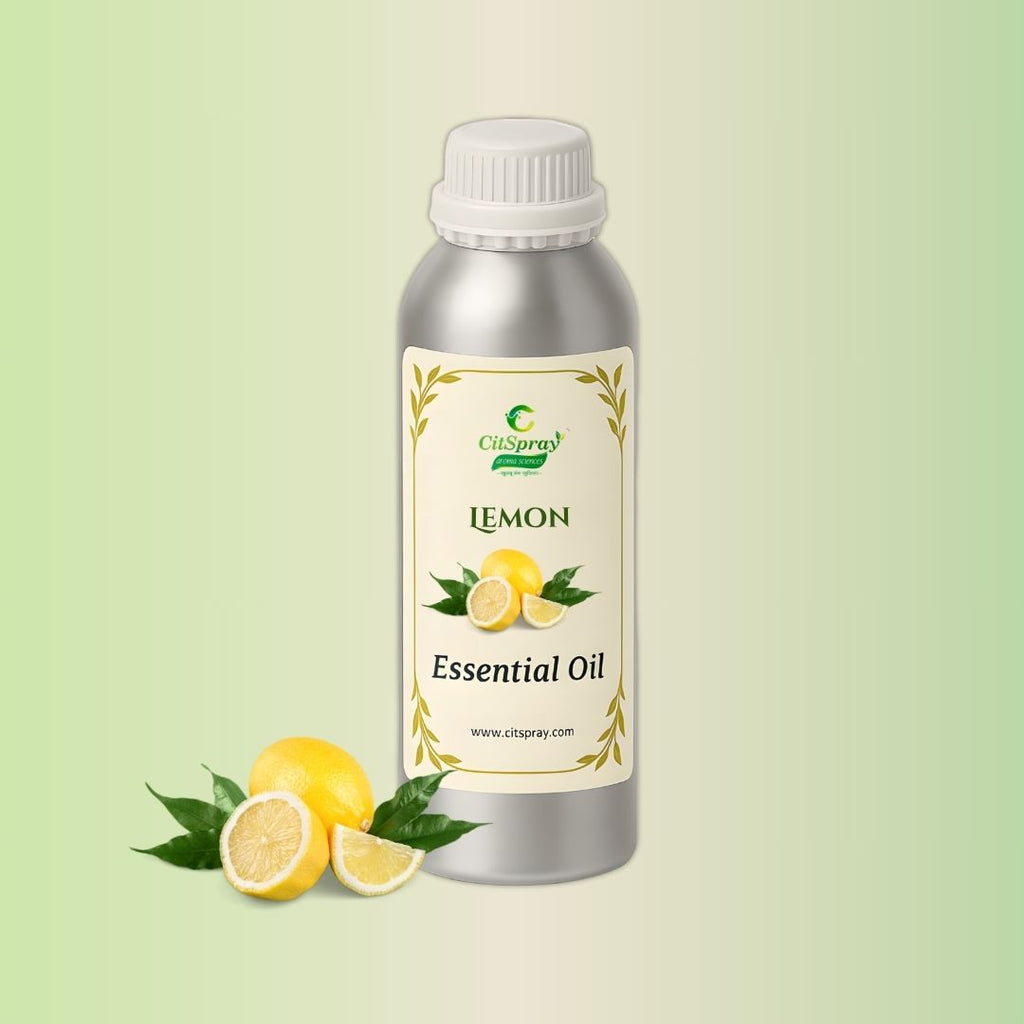 Lemon Essential Oil in aluminum CitSpray bottle.