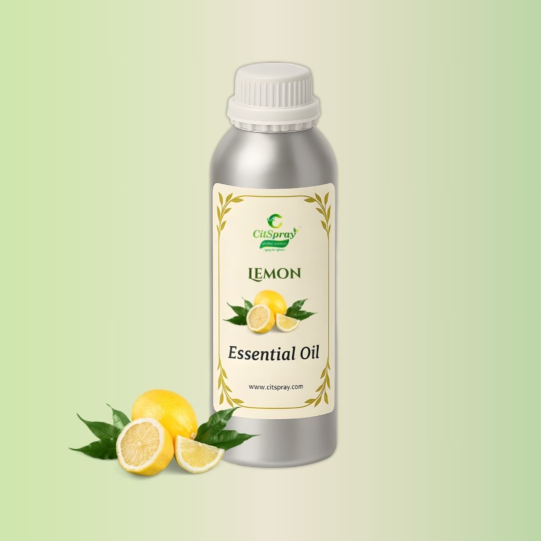 Lemon Essential Oil in aluminum CitSpray bottle.