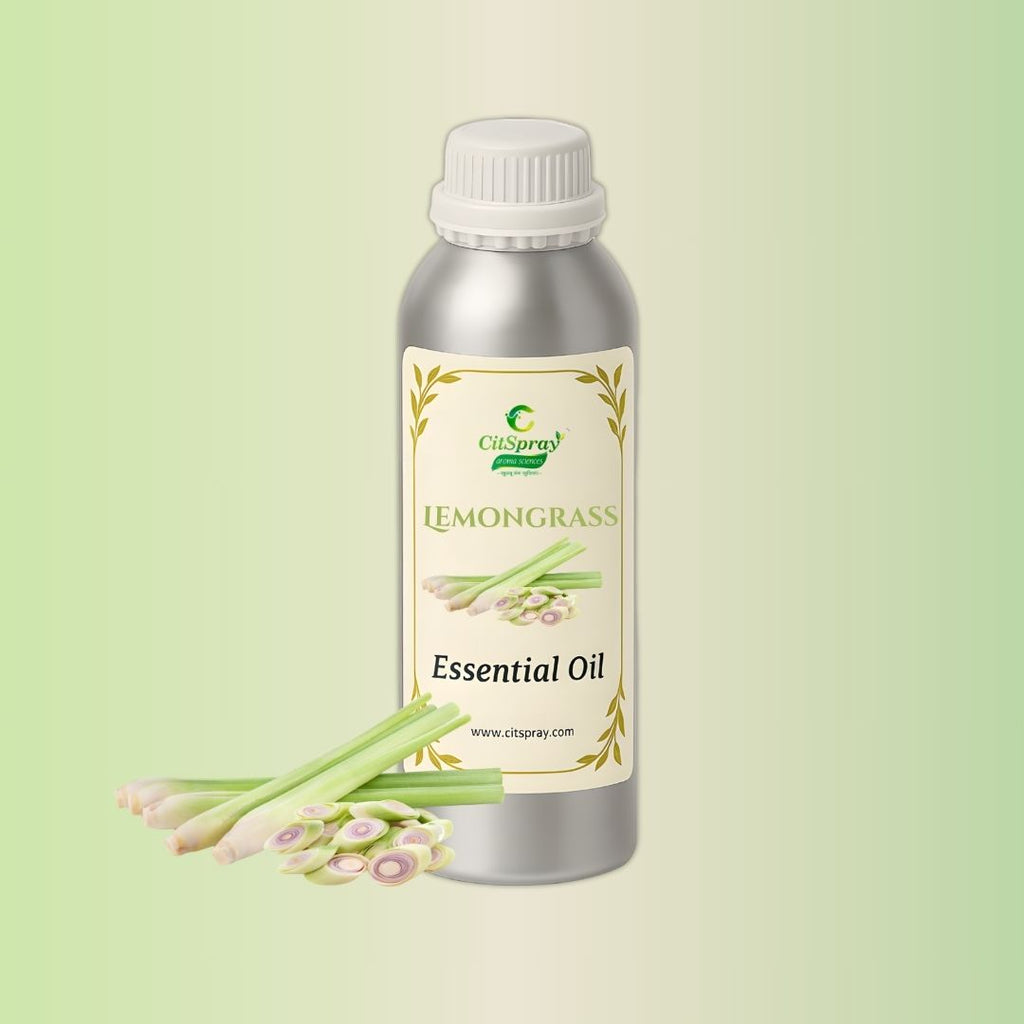 Lemongrass Essential Oil in CitSpray aluminum bottle. Natural oil extract.