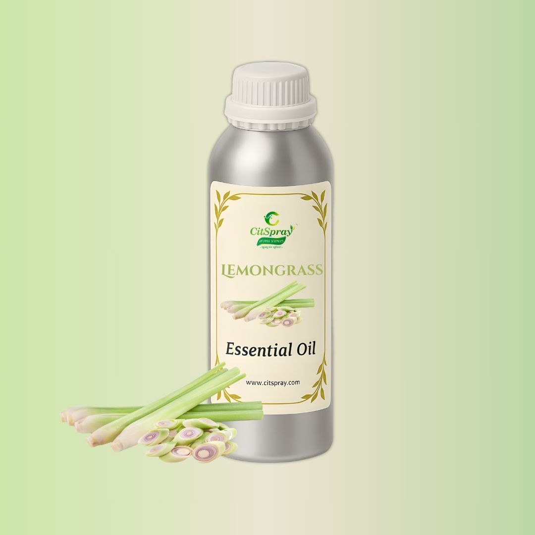 Lemongrass Essential Oil in CitSpray aluminum bottle. Natural oil extract.