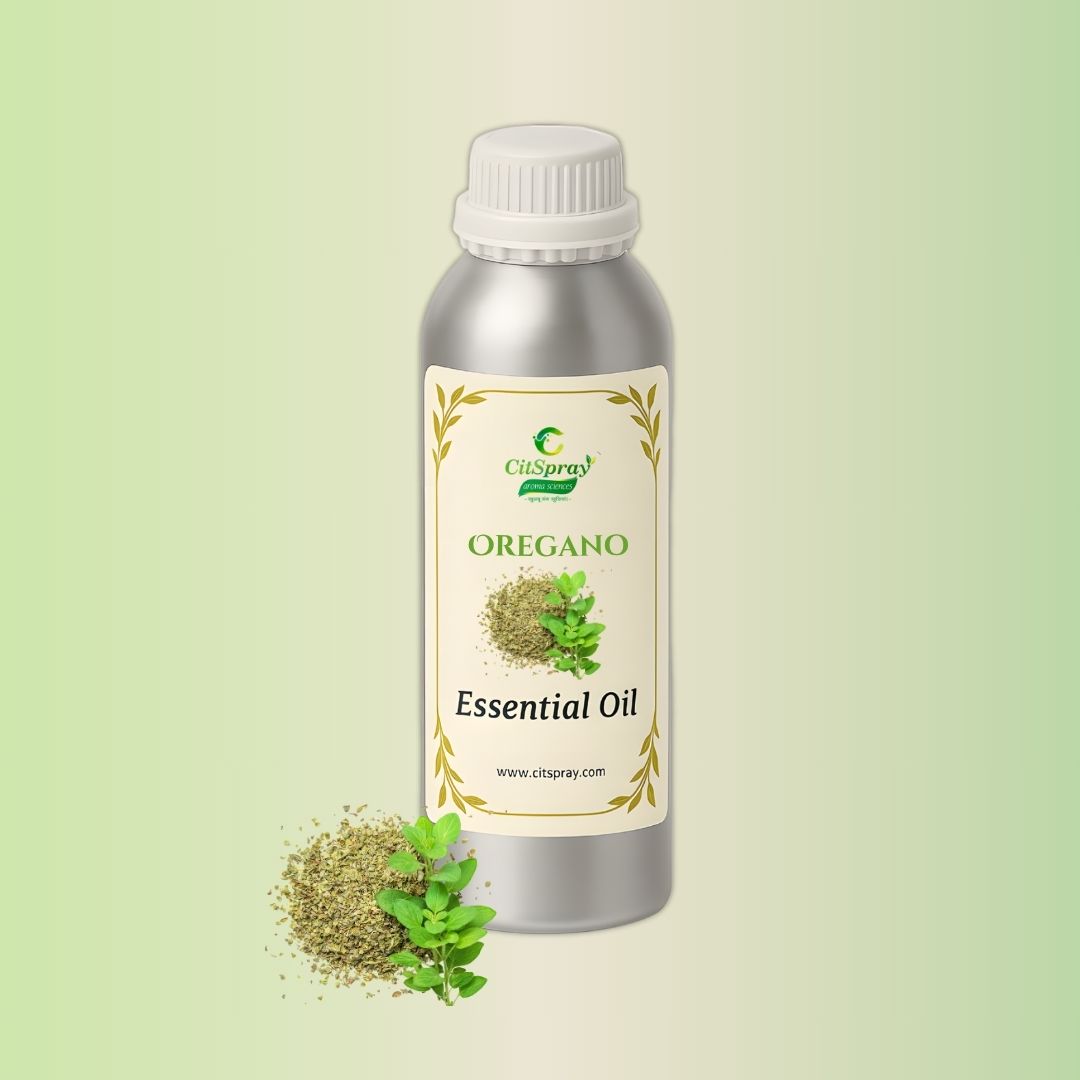 Oregano Essential Oil by CitSpray in aluminum bottle. Oregano oil product.