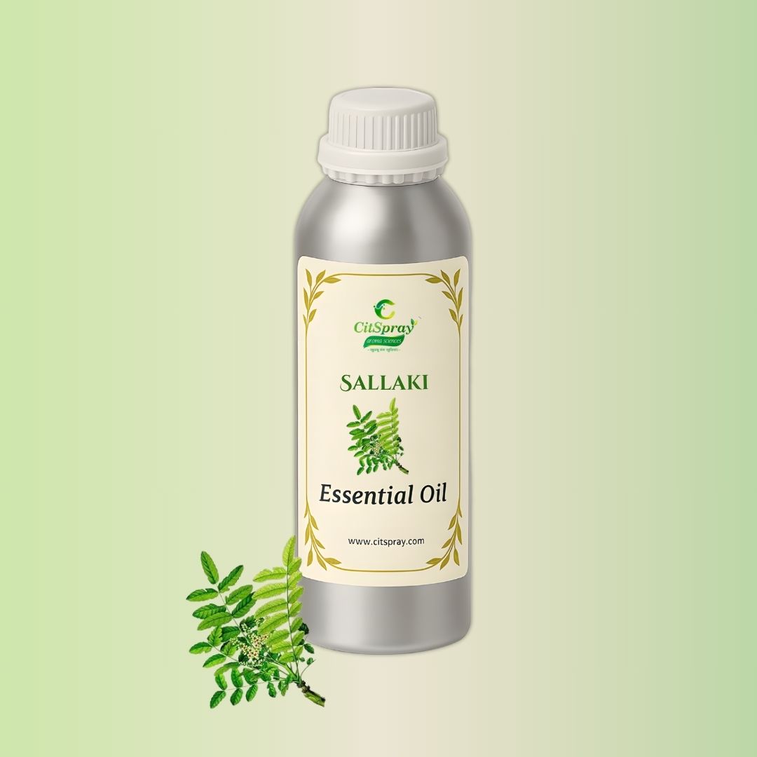 Sallaki Essential Oil in aluminum bottle. CitSpray product. Boswellia serrata implied.