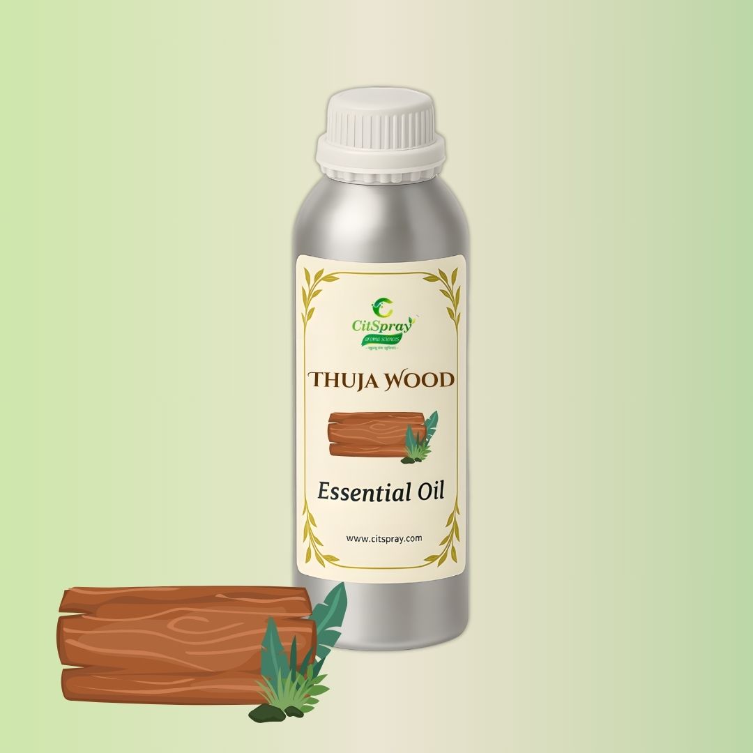 Aluminium bottle of Thuja Wood Essential Oil by CitSpray. Thuja occidentalis implied.