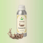 Vetiver Essential Oil in aluminum bottle. Vetiveria zizanioides.